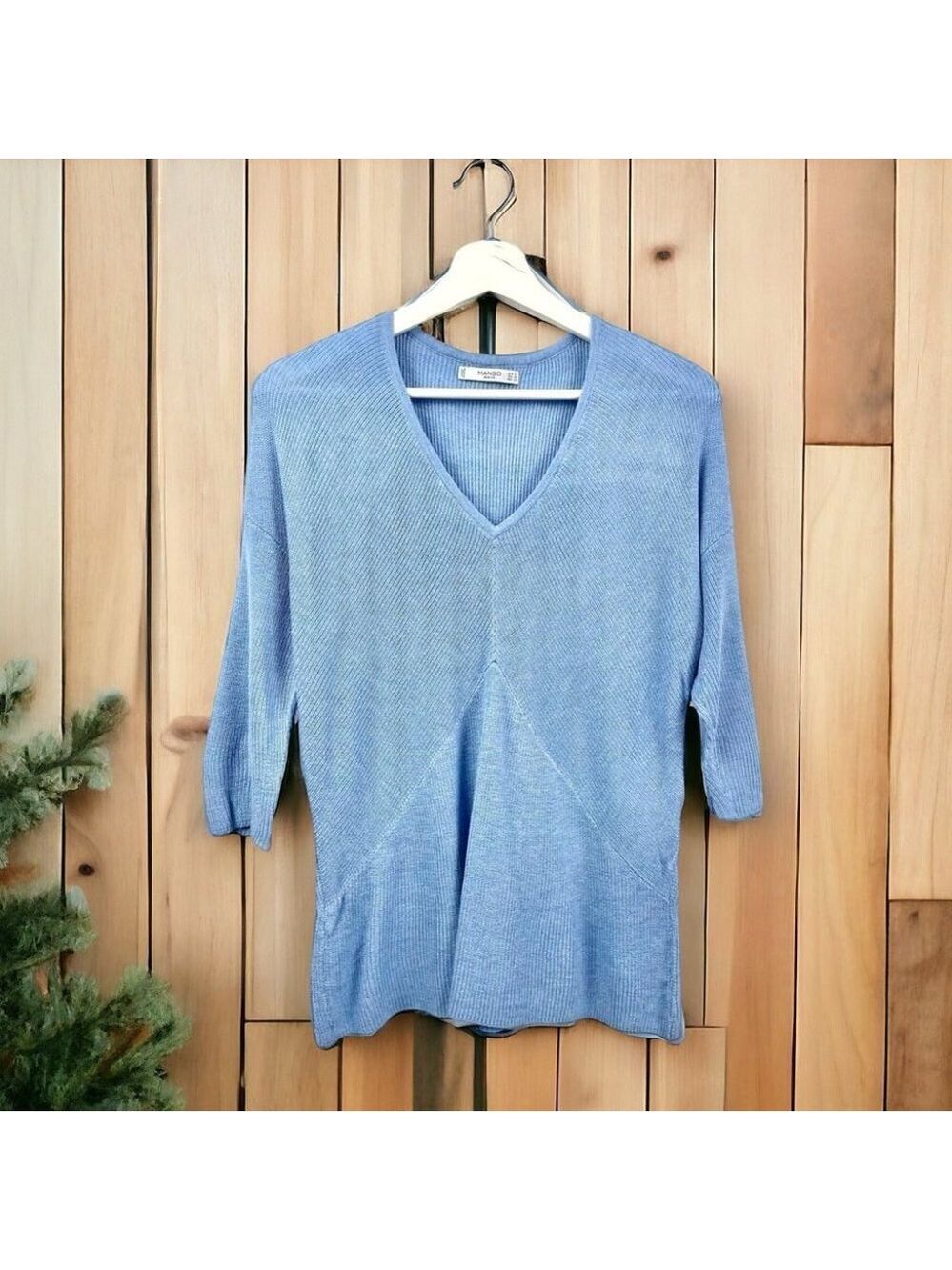 ** Mango Light Blue V Neck 3/4 Sleeve V Neck Size S
